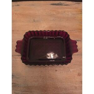 VTG 1930's RUBY RED DEPRESSION GLASS 7.5" HANDLED, RIBBED, DIAMOND DISH